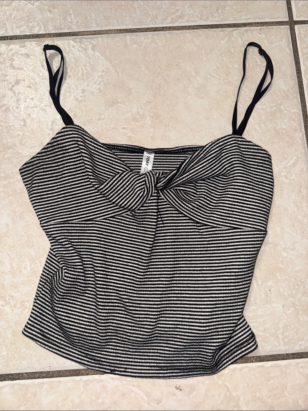 Striped Knot Front Cami Tank Top - Black & White